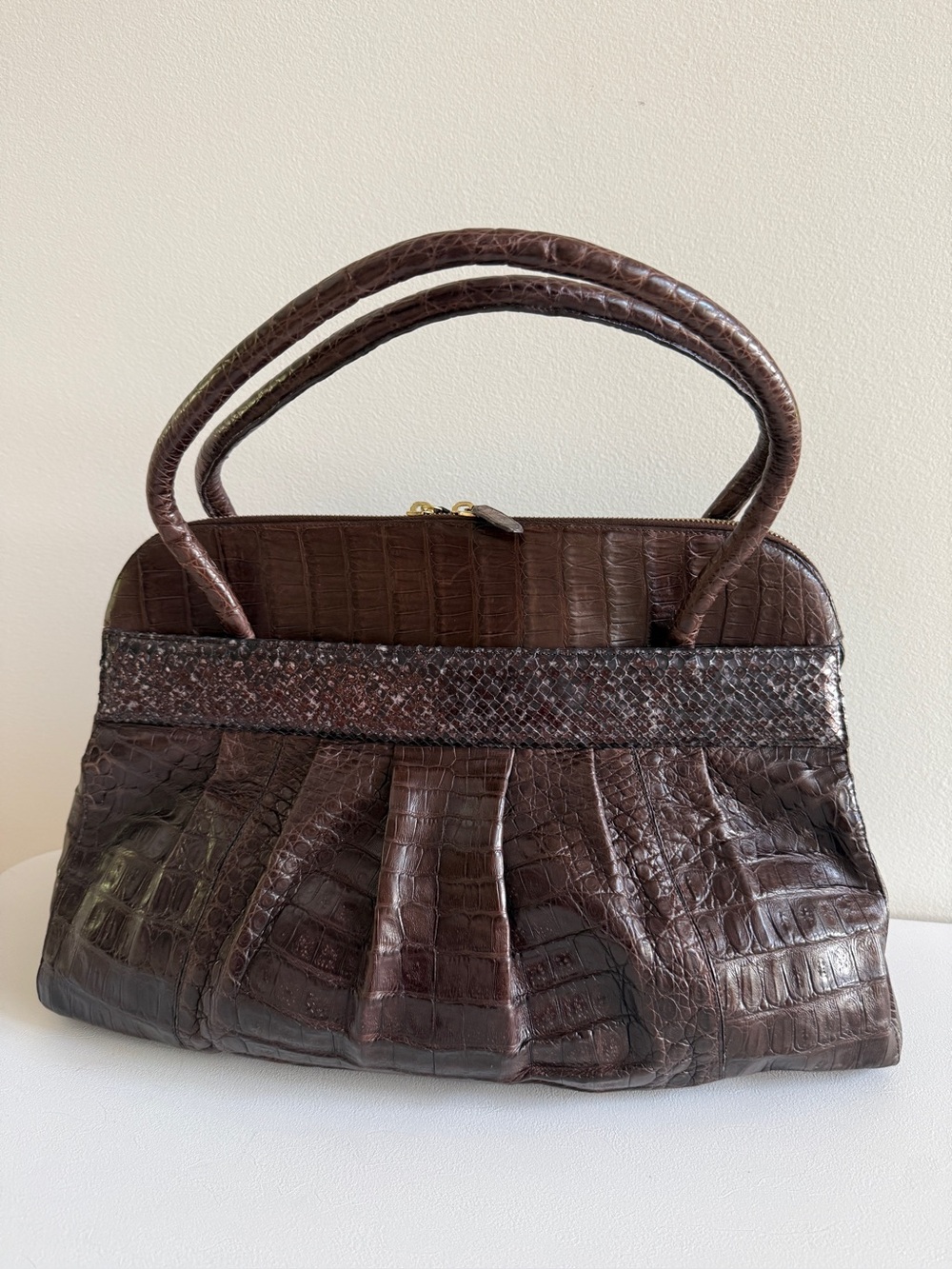 NANCY GONZALEZ Genuine Crocodile Top Handle Shoulder Bag Handbag, Brown